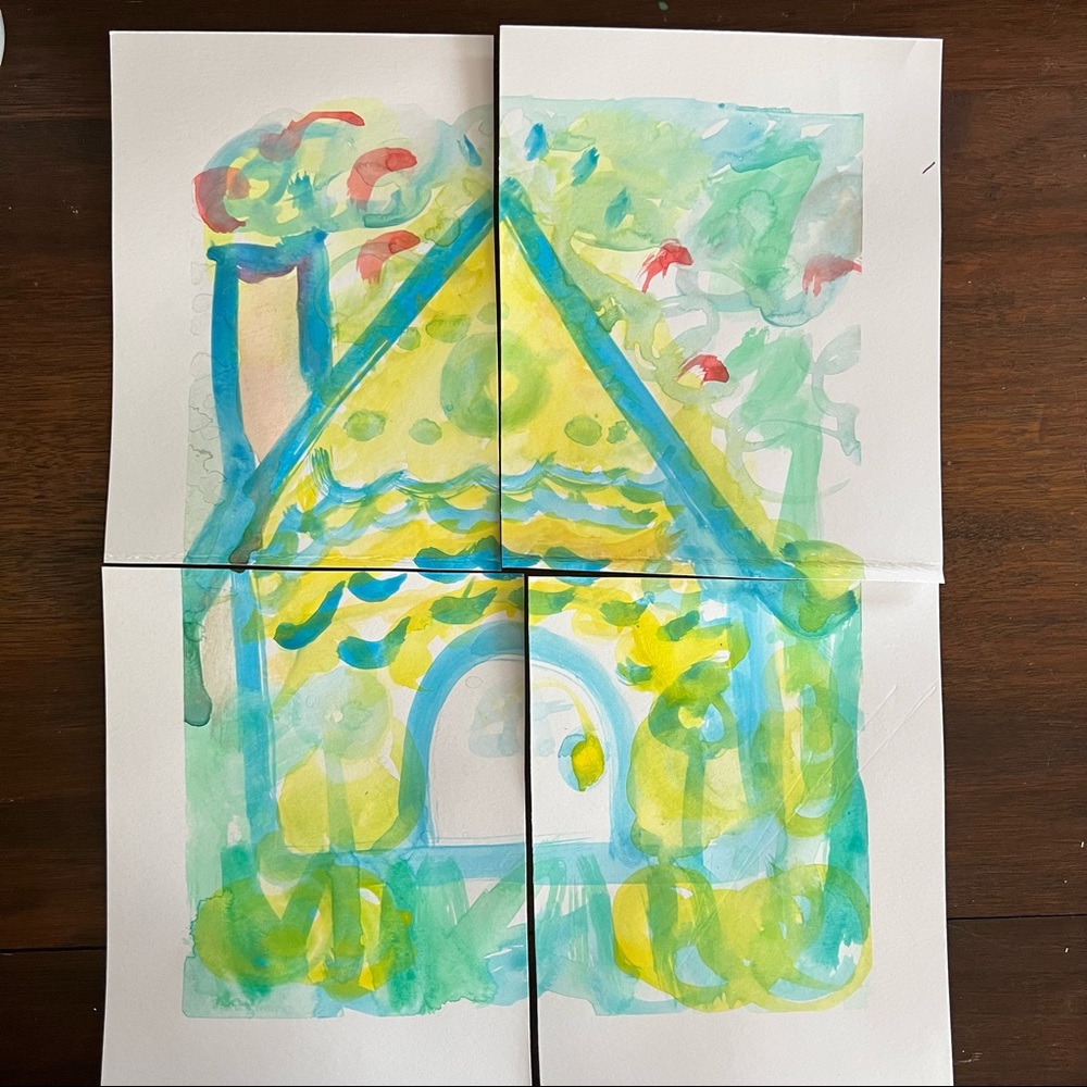Puzzle Four Piece Hand Painted Watercolor